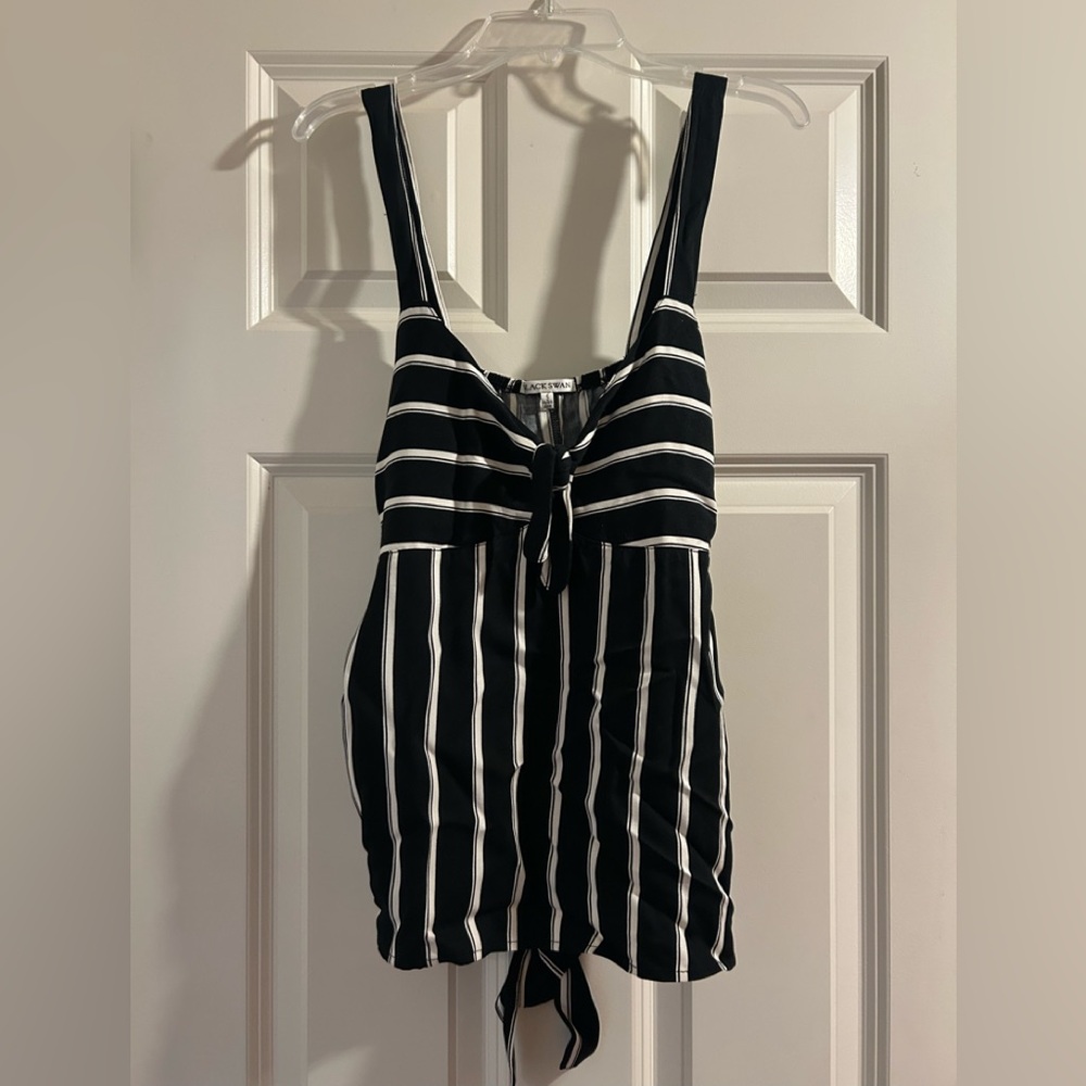 Black Swan Black and White Striped Tank Top